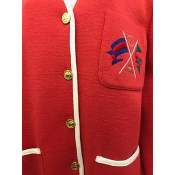 Devernois Paris Made in France White Trim Vermilion Knit Jacket L - Picture 3 of 5